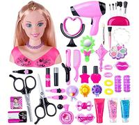 GOXAEEE Tete da parrucchiere, 35 pezzi testa per acconciare e truccare, set di giocattoli, giocattolo per ragazze per 1-9 anni, bambola styling head hairdressing (rosa-45 pezzi)