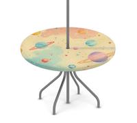 Goxnero Tovaglia rotonda con motivo pianeti dell'universo colorato, con foro per ombrello e cerniera, lavabile, tovaglia rotonda con angoli, impermeabile, per feste, picnic, patio (adatta per tavoli