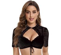 Goxozzy Camicetta Dirndl Donna, Camicetta Dirndl Pizzo, Top Oktoberfest Autentico E Classico, Nero, 36