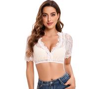 Goxozzy Dirndl Bluse, Camicia Dirndl Donna, Camicia Bavarese Donna, Camicetta Dirndl in Pizzo,Bluse Dirndl Elegante con Scollo a V (IT, Numero, 36, Regular, Regular, Mezza Manica, Bianco)
