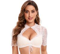 Goxozzy Dirndl Bluse, Camicia Dirndl Donna, Camicia Bavarese Donna, Camicetta Dirndl in Pizzo,Camicia Dirndl Classica ed Elegante per la Festa della Birra Bavarese Donna.Bianco,36