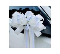 GOXQIT 2pcs Wedding Car Rearview Mirror Flowers with Ribbon Bow Tie Just Married Auto Door Handle Decoration Aisle Rose Flower per Casa(White)