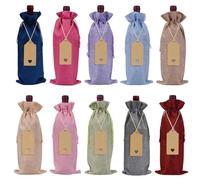 GOXQIT Bolsa De Vino 10 pezzi 35 * 15 cm tasca con coulisse in lino, set di borse for vino in lino, borsa for bottiglia di vino, borsa for degustazione di vino(Color mixing)
