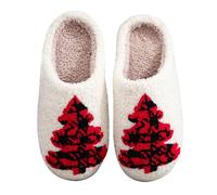 GOXQIT Christmas Tree Cotton Slippers House Flat Floor Soft Slides Breathable Bedroom for Indoor for Women Men per Inverno(40 41)