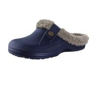 GOXQIT Classic Fur Lined Clogs for Women Waterproof Winter Fuzzy Slippers Mens Cotton Shoes for Indoor And Outdoor Rubber Soles per Inverno(Dark Blue,39-40)