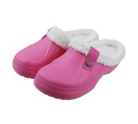 GOXQIT Classic Fur Lined Clogs for Women Waterproof Winter Fuzzy Slippers Mens Cotton Shoes for Indoor And Outdoor Rubber Soles per Inverno(Rose Red,35-36)