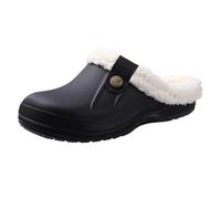 GOXQIT Classic Fur Lined Clogs for Women Waterproof Winter Fuzzy Slippers Mens Cotton Shoes for Indoor And Outdoor Rubber Soles per Inverno(Black White,35-36)