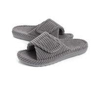 GOXQIT Corduroy Faux Fur Cotton Slippers Bedroom Winter Warm for Women Soft Sole Comfort Home Shoes Cozy Slide per Inverno(Grey,42)