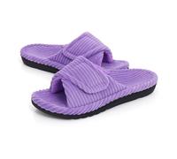 GOXQIT Corduroy Faux Fur Cotton Slippers Bedroom Winter Warm for Women Soft Sole Comfort Home Shoes Cozy Slide per Inverno(Purple,41)