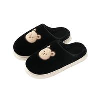 GOXQIT Cotton Slippers for Woman Winter Indoor Non-Slip Slides Plush Warm Men Home Sandals Flat Shoe Couples Flip Flops per Inverno(Black,40-41)