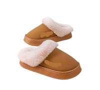 GOXQIT Women's Plush Cotton Slippers Autumn And Winter Models, Indoor Non-Slip Thick-Soled Warm Snow per Inverno(Chocolate,42-43)