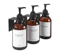 GOYISEE Dispenser per shampoo e balsamo per doccia a parete a 3 camere, flaconi ricaricabili per shampoo e balsamo con etichette impermeabili (3 Bottiglie 3 Montaggi a Parete-Marrone)