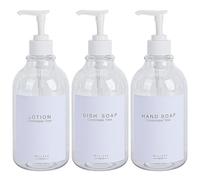GOYISEE Dispenser per shampoo e balsamo per doccia a parete a 3 camere, flaconi ricaricabili per shampoo e balsamo con etichette impermeabili (3 Bottles-Clear)