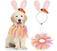 GOYOSWA Vestito pasquale per cani, costume pasquale con orecchie e collare da coniglietto con nastri rosa gialli, costumi per le vacanze per cani di taglia piccola, media e grande (rosa)