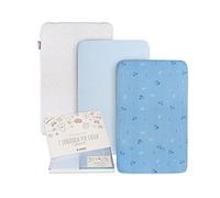 Goysila Set 3 Pezzi Lenzuola Culla Compatibili Chicco Next2Me, Azzurro | 100% cotone organico, misura 83x50 cm, coprimaterasso salvapipì traspirante, certificato Oeko-Tex, angoli elasticizzati