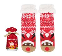 GOZINA Calzini natalizi caldi, calzini natalizi in alpaca, calzini natalizi da donna, Happy Socks divertenti, forniti con un sacchetto regalo di Natale con coulisse, Colore: rosso, Taglia unica