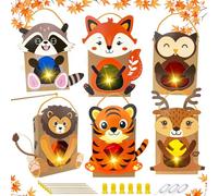Gozuein Lanterna bambini animali - Set 6 Lanterne di Carta DIY con Luci LED Procione Volpe Gufo Leone Tigre Cervo, Kit Creativo Educativo per Attività Manuali, Feste Asilo e Decorazioni Autunno