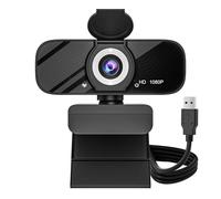 Gozvrpus Webcam USB HD con microfono integrato e treppiede girevole, video 1080p, fotocamera grandangolare, copertura per la privacy, per PC desktop o computer portatile - 1 (nero)