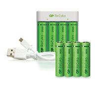 GP Battery Caricabatterie USB Recyko con 4 Batterie Ricaricabili 1,5V Stilo AA NiMH 2100mAh e 4 Batterie Ricaricabili 1,5V Mini Stilo AAA NiMH 800mAh incluse