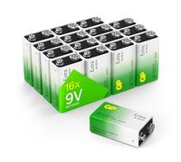GP Extra Batteria 9V Set da 16 pezzi | Batterie alcaline a blocco 9 Volt | Batterie 9V per rivelatori di fumo, strumenti e altro | Potenti e sicure, con tecnologia G-TECH