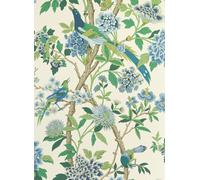 GP & J Baker Carta da parati Hydrangea Bird - Emerald/ Blue