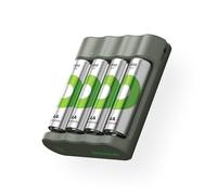 GP RECYKO - Batteria AA 2100 mAh, 4 batterie AA NiMH, 1,2 V, con caricatore USB AA AAA, modello GP B441