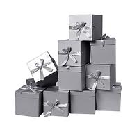 GP SUP Confezione da 12 scatole regalo pieghevoli per compleanni, matrimoni, San Valentino e anniversario (argento, 15,2 x 15,2 x 15,2 cm)