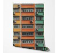 GP TONER Carta da parati in tessuto non tessuto edificio colorato facciata città architettura finestre design urbano soggiorno camera cucina corridoio lavabile 5m x 0.5m