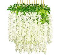 GPARK Ghirlanda di glicine artificiale da appendere, in seta, per matrimoni, feste, giardino, verde, decorazione da parete, confezione da 12, colore: bianco latte