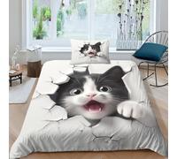 GPARSDDIO 3D Con Stampa Di Cute Cat Set Di Biancheria Da Letto 3 Pezzi Copripiumino Con Cerniera E Federe Per Ragazzi E Ragazze,coppie,camera Da Letto,decorazione Single（135x200cm）