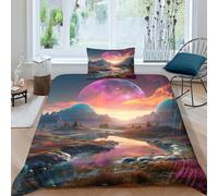 GPARSDDIO 3D Con Stampa Di Hills And Rivers at Dusk Set Di Biancheria Da Letto 3 Pezzi Set Copripiumino E Federa Coordinata Per Ragazzi E Ragazze,coppie,camera Da Letto,decorazione Single（135x200cm）
