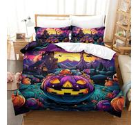 GPARSDDIO 3D Stampa Set Copripiumino Halloween Pumpkin Set Di Lenzuola Con Chiusura Lampo E Federe,morbida Microfibra Piumone Per Ragazzi E Ragazze,2 Pezzi King（220x240cm）
