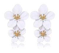 GPASTG Elegante Boemia Grande Metallo Doppio Fiore Opaco Orecchino Chic Dichiarazione Pendente Goccia Orecchini di Nozze Per Le Donne Carino Dichiar, Metallo