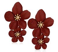 GPASTG Elegante Boemia Grande Metallo Doppio Fiore Opaco Orecchino Chic Dichiarazione Pendente Goccia Orecchini di Nozze Per Le Donne Carino Dichiar, Metallo