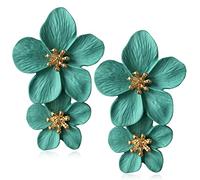 GPASTG Elegante Boemia Grande Metallo Doppio Fiore Opaco Orecchino Chic Dichiarazione Pendente Goccia Orecchini di Nozze Per Le Donne Carino Dichiar, Metallo