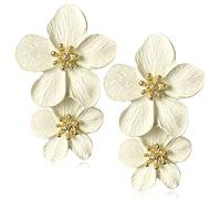 GPASTG Elegante Boemia Grande Metallo Doppio Fiore Opaco Orecchino Chic Dichiarazione Pendente Goccia Orecchini di Nozze Per Le Donne Carino Dichiar, Metallo