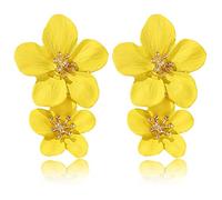 GPASTG Elegante Boemia Grande Metallo Doppio Fiore Opaco Orecchino Chic Dichiarazione Pendente Goccia Orecchini di Nozze Per Le Donne Carino Dichiar, Metallo