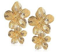 GPASTG Elegante Boemia Grande Metallo Doppio Fiore Opaco Orecchino Chic Dichiarazione Pendente Goccia Orecchini di Nozze Per Le Donne Carino Dichiar, Metallo
