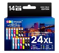 GPC Image Compatibili Cartucce d'inchiostro Sostituzione per Epson 24 24XL per Expression Photo XP-55 XP-750 XP-760 XP-850 XP-860 XP-950 XP-960 XP-970 (Nero Ciano Magenta Giallo LC LM, 14-Pack)