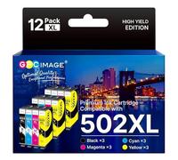 GPC IMAGE 502 XL Multipack Compatibile per Epson 502 502XL Cartucce per Epson WF 2860 Cartucce XP 5100 XP 5150 XP 5105 XP 5155 WF 2860 WF 2880 WF 2865 WF 2885 WF 2860DWF XP5100 (confezione da 12)