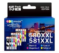 Cartucce per PGI-580 CLI-581 XXL, compatibili con Canon 580 581, confezione multipla per Canon Pixma TS705, TR8550, TS6150, TR7550, TS6250, TR8500, TS8251, TS6350 (PGBK/C/M/Y/BK,Confezione da 15)