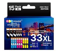 GPC Image Compatibili Cartucce d'inchiostro Sostituzione per Epson 33 33XL per Expression Premium XP-540 XP-530 XP-830 XP-7100 XP-900 XP-640 XP-630 XP-635 (Nero PBK Ciano Magenta Giallo, 15-Pack)