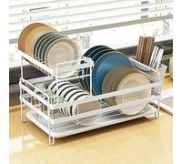 GPDNBIEU, 2 ripiani con vassoio antigoccia, scolapiatti gocciolatoio e organizer da cucina portautensili