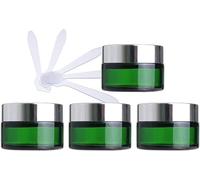 GPDNBIEU, Confezione da 4 vasetti for Cosmetici in Vetro Verde 50 ml, contenitori Vuoti for Crema for Il Viso con Coperchio Dorato e Rivestimenti Interni + spatole