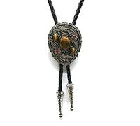 GPDNBIEU, Cravatta Bolo da uomo vintage da cowboy occidentale - cravatta in pelle fatta a mano retrò in rilievo fiore turchese Bola cravatta cravatta shoestring