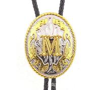 GPDNBIEU, Cravatta Bolo Western Cowboy for uomo - Corda in pelle fatta a mano Lusso Lettera dorata in rilievo Distintivo ovale Cravatta Bola Cravatta Shoestring