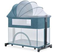GPDNBIEU, Culla da Comodino for Bambini con Ruote e Zanzariera, Altezza Regolabile e Cuscino Ispessito di Aggiornamento, Culla da Comodino for Neonato,Blue(Blue)