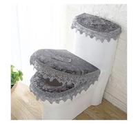 GPDNBIEU, Cuscino for Sedile WC, 3 Pezzi/Set Set di copriwater for con Fiori in Pizzo Champagne 2 Tasche for e copriserbatoio for(Gray)