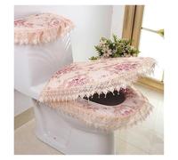 GPDNBIEU, Cuscino for Sedile WC, 3 Pezzi/Set Set di copriwater for con Fiori in Pizzo Champagne 2 Tasche for e copriserbatoio for(Beige)