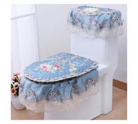 GPDNBIEU, Cuscino for Sedile WC, 3 Pezzi/Set Set di copriwater for con Fiori in Pizzo Champagne 2 Tasche for e copriserbatoio for(Blue)